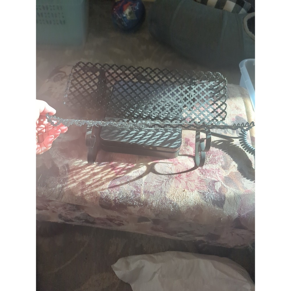2 Vintage Black Metal Mesh Wall Shelves MCM Filigree Stamp Cut - Picture 2 of 11